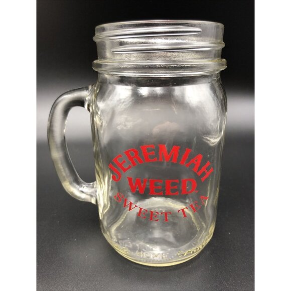 JEREMIAH WEED SWEET TEA MASON JAR GLASS MUG HANDLE LOGO BAR PROMO - Picture 1 of 6